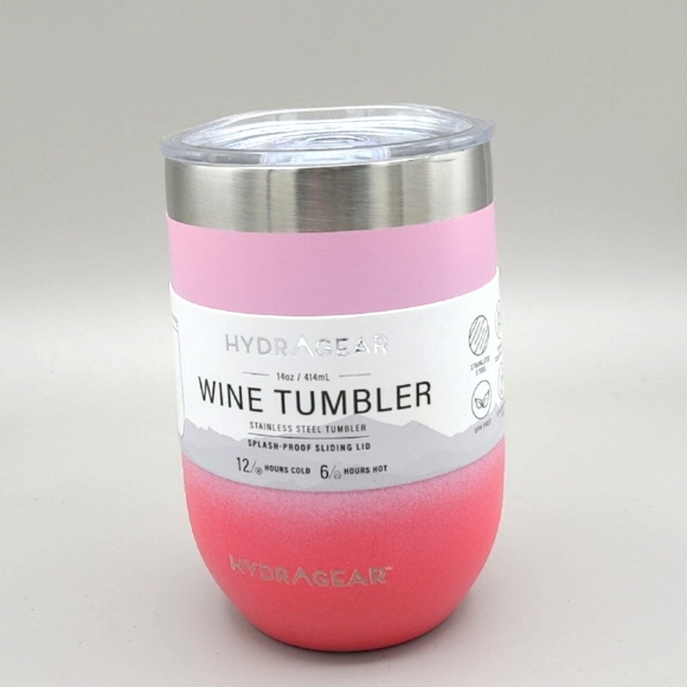 HYDRAGEAR Pink & Red Stainless Steel Wine Tumbler with Lid, NWOT